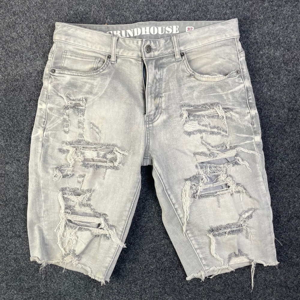 Grindhouse Distressed Cutoff Denim Shorts Men's 32 Gray